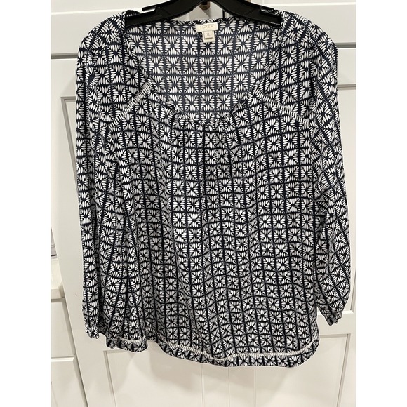 Women's J Crew Blue Chiffon Peasant Top 3/4 Sleeves Sz XL - Picture 1 of 5